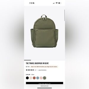 Beis travel backpack in olive green